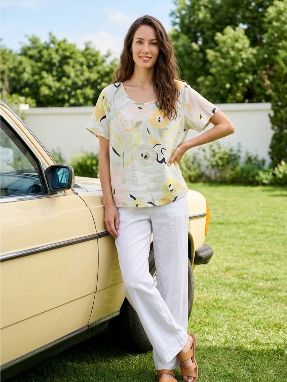 Rachel Zoe Scoop Neck Short Sleeve Top in Yellow, White and Black